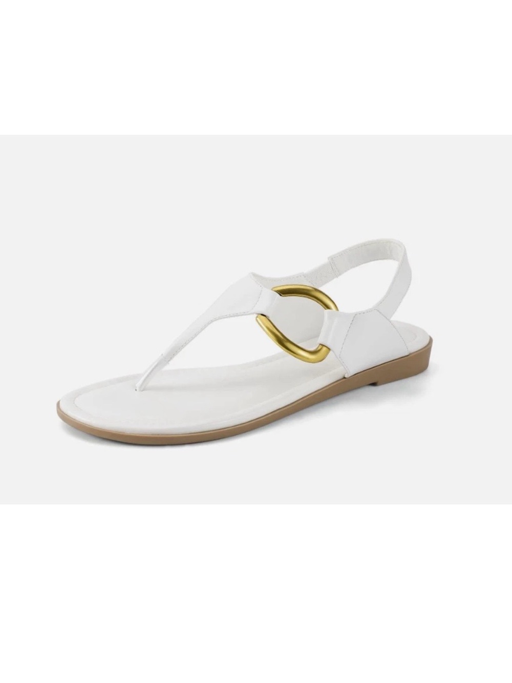 IDIFU White Slingback Thong Sandals with Gold Ring Accent